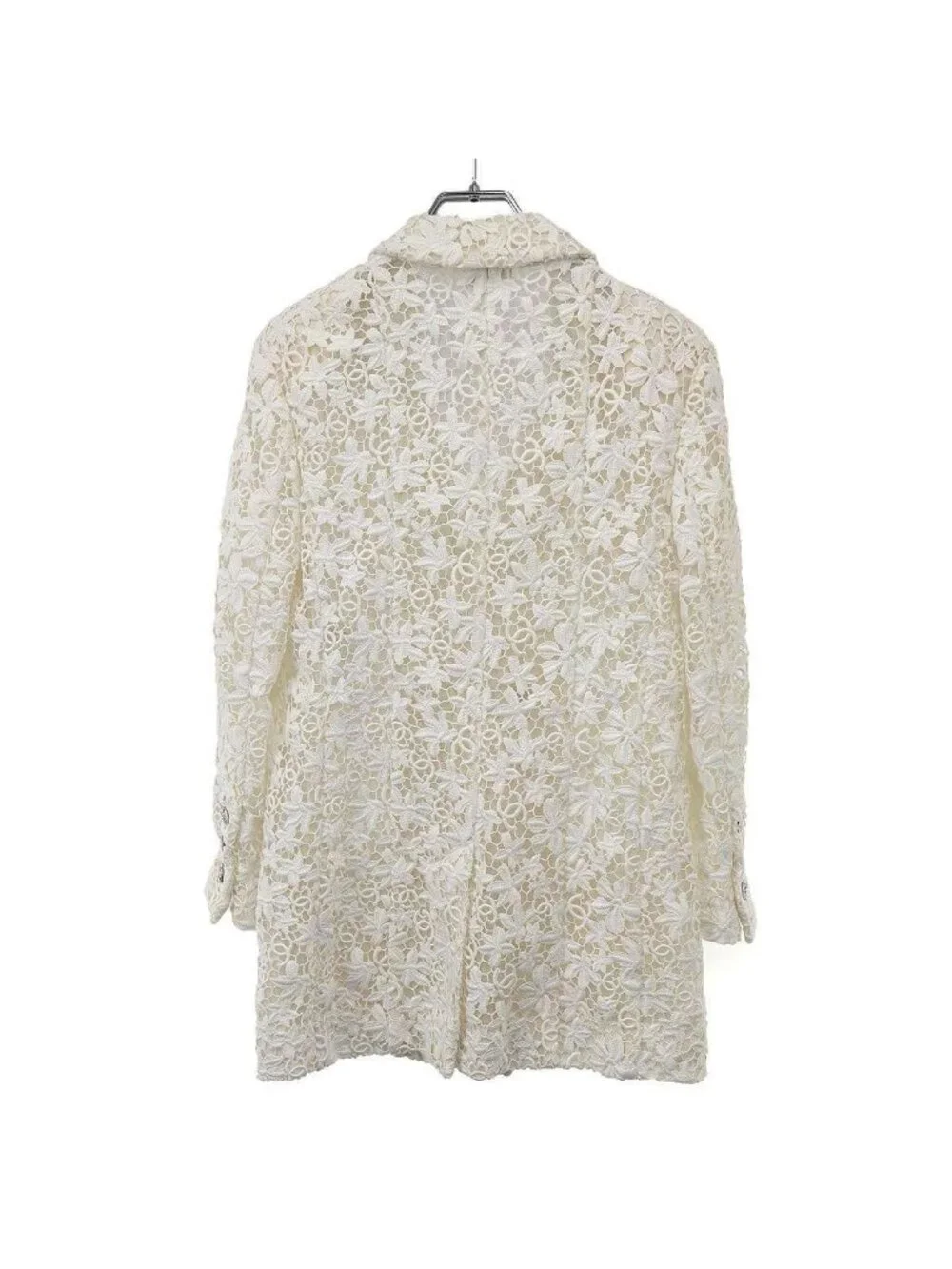Chanel CC Logo Button All Lace Double Breasted Jacket White 36